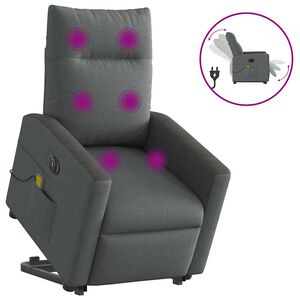 vidaXL Električni masažni naslonjač na podizanje od tkanine tamnosivi