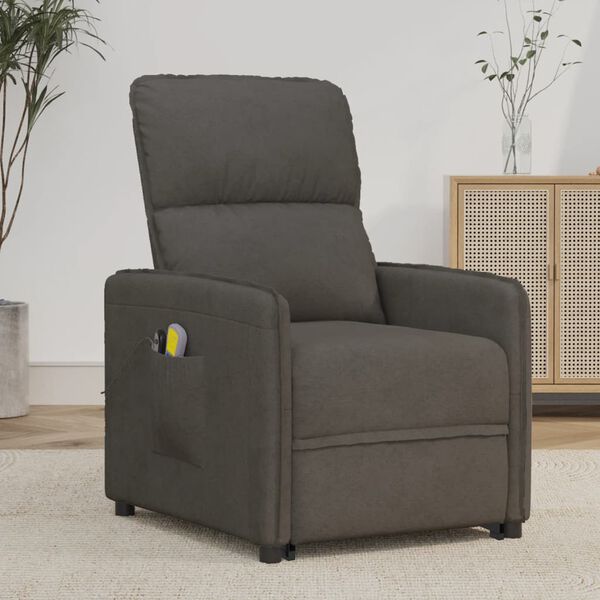 vidaXL Masažna fotelja na podizanje od mikrovlakana tamnosiva