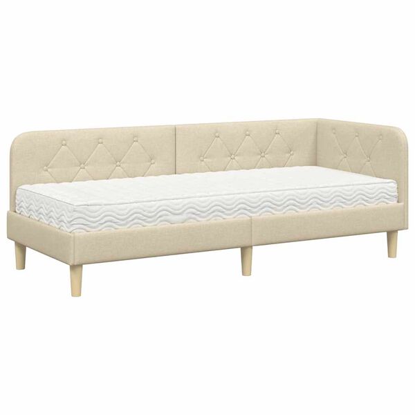 vidaXL Kutni okvir kreveta s madracem Krema 80 x 200 cm tkanina