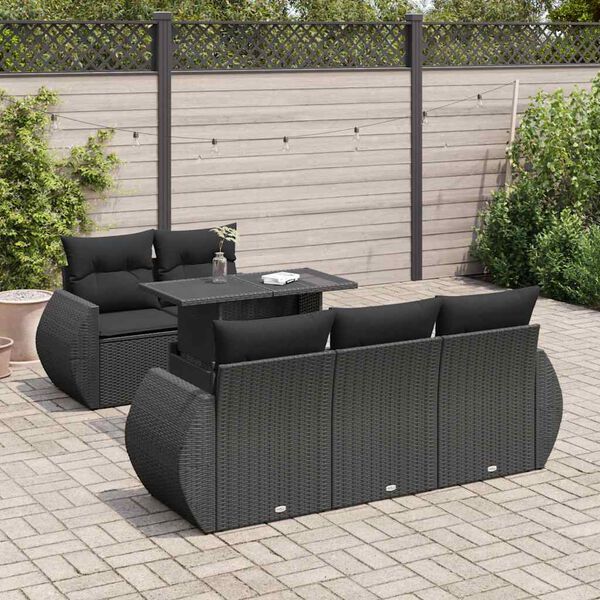 vidaXL 6-dijelni set vrtnih sofa s jastucima crni od poliratana