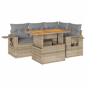 vidaXL 5-dijelni vrtni set sofa s jastucima bež od poliratana