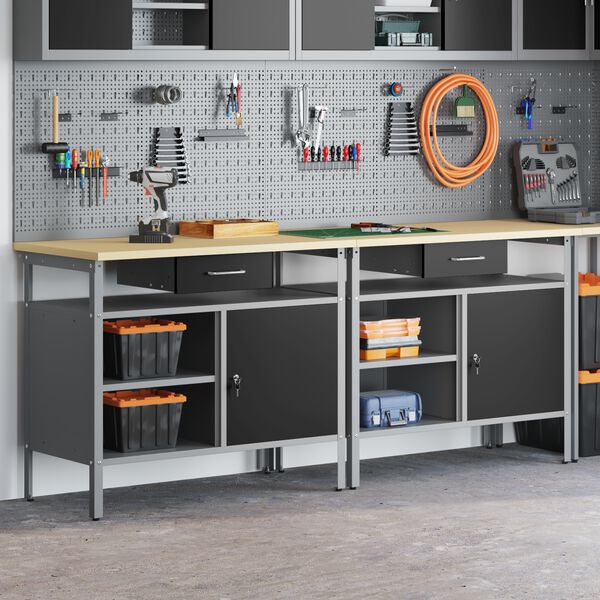 vidaXL Set radnog stola s ladicama 2 pcs Crna i Siva 200 x 55 x 85 cm