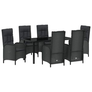 vidaXL Vrtni set za objed s jastukom 7 pcs Crna poliratan