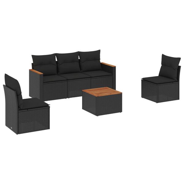 vidaXL 6-dijelni set vrtnih sofa s jastucima crni od poliratana