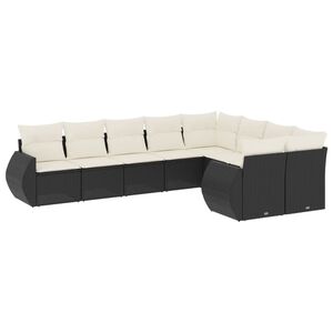 vidaXL 9-dijelni set vrtnih sofa s jastucima crni od poliratana