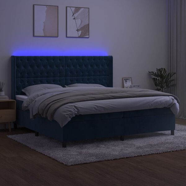 vidaXL Krevet box spring s madracem LED tamnoplavi 200x200 cm bar&scaron;un