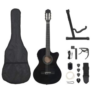 vidaXL 12-dijelni set gitare Western s ujednačivačem i 6 žica crni