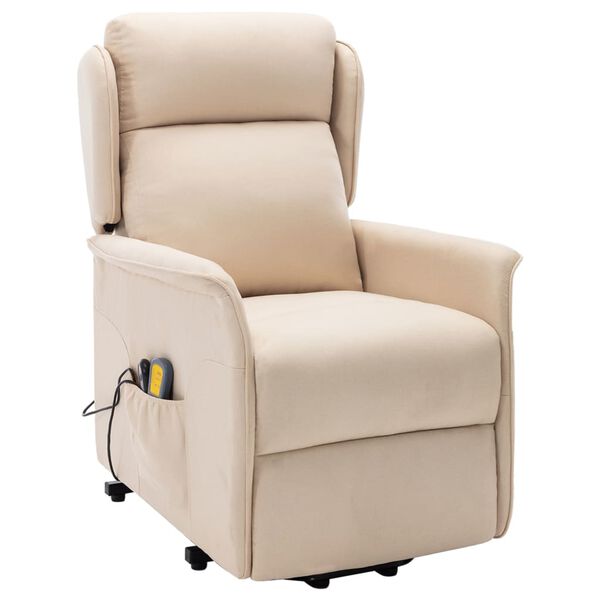vidaXL Masažna fotelja na podizanje od tkanine krem