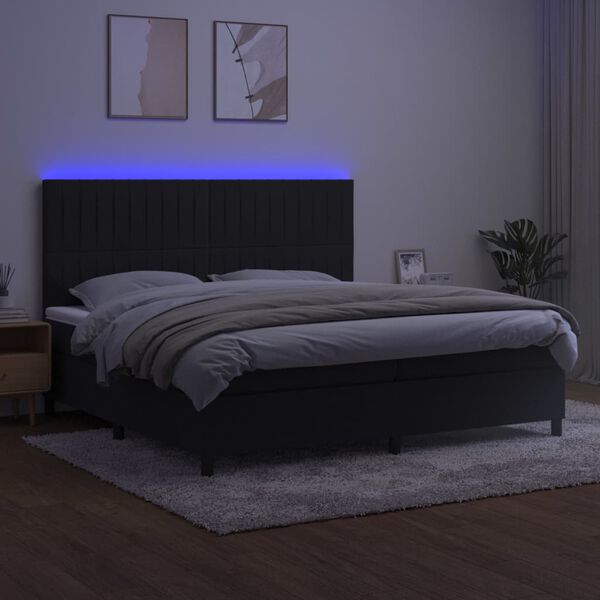 vidaXL Krevet box spring s madracem LED crni 200x200 cm bar&scaron;un