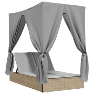 vidaXL Dvostruka ležaljka s krovom i zastorima bež od poliratana