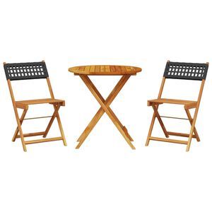 vidaXL 3-dijelni bistro set od poliratana i masivnog drva crni