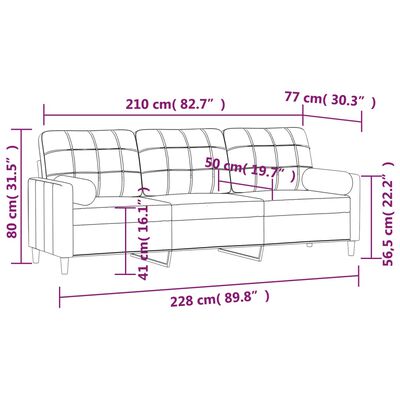 vidaXL Trosjed s jastucima svjetlosivi 210 cm od tkanine