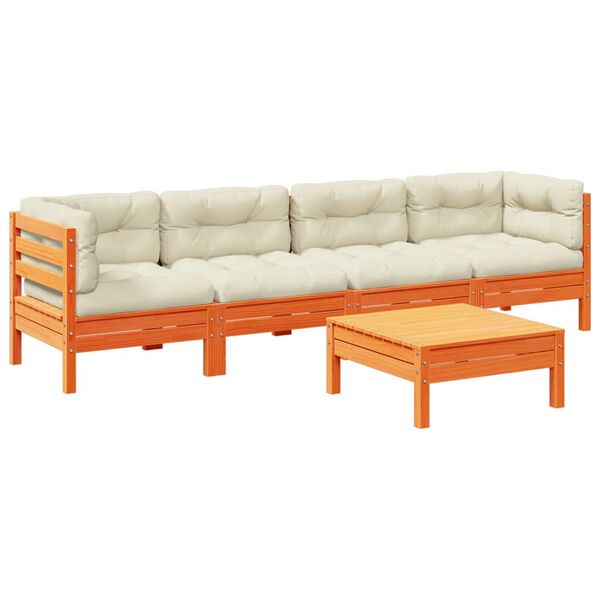 vidaXL 5-dijelni set vrtnih sofa s jastucima vo&scaron;tano smeđi od borovine