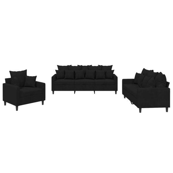 vidaXL 3-dijelni set sofa s jastucima crni bar&scaron;unasti