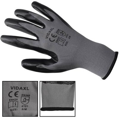 vidaXL Radne rukavice Nitril 24 Para Sivo-Crne Veličina 8/M