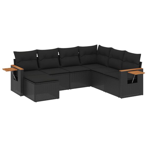 vidaXL 7-dijelni set vrtnih sofa od poliratana s jastucima crni