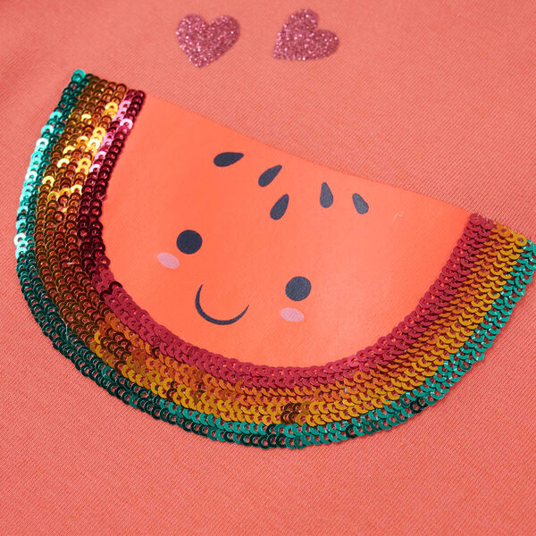 Dječja majica s volanima na rukavima koraljna boja 104