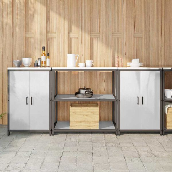 vidaXL Kuhinjski set za pohranu s policom 3 pcs Srebrno Čelik