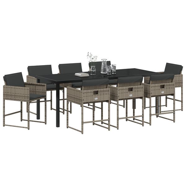 vidaXL Vrtni set za objed s jastukom 9 pcs Siva poliratan