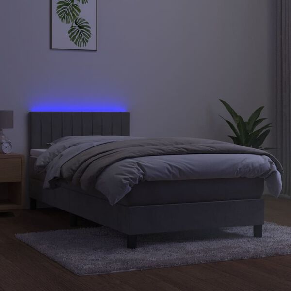 vidaXL Krevet box spring s madracem LED svjetlosivi 80x200 cm bar&scaron;un