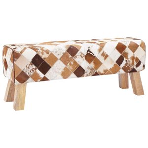 vidaXL klupa 110 x 30 x 45 cm Prava koža Smeđi patchwork