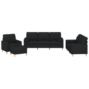vidaXL 4-dijelni set sofa s jastucima crni od tkanine