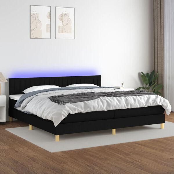vidaXL Krevet box spring s madracem LED crni 200x200 cm od tkanine