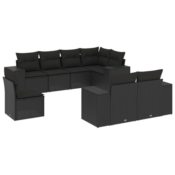 vidaXL 8-dijelni set vrtnih sofa od poliratana s jastucima crni