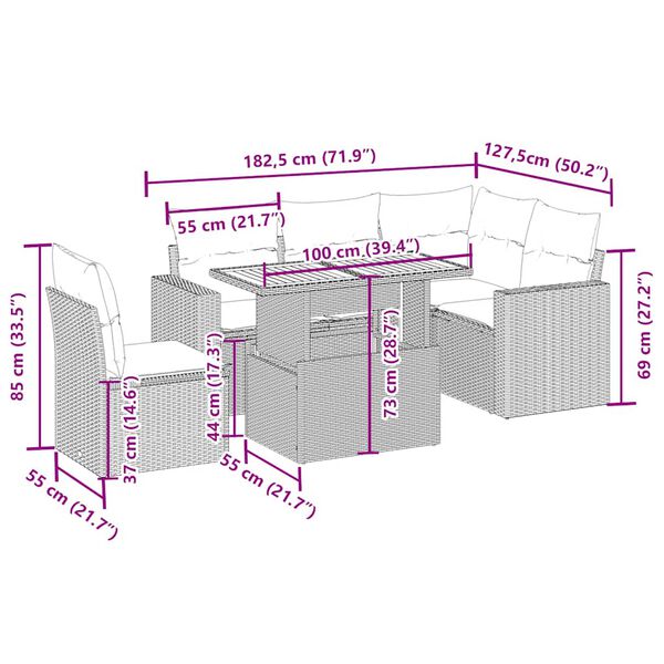 vidaXL 6-dijelni set vrtnih sofa s jastucima bež od poliratana