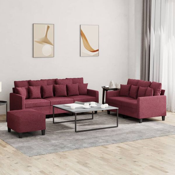 vidaXL 3-dijelni set sofa s jastucima crvena boja vina od tkanine