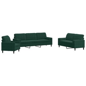 vidaXL 3-dijelni set sofa s jastucima tamnozeleni bar&scaron;unasti