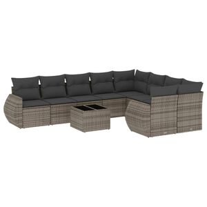 vidaXL 10-dijelni set vrtnih sofa od poliratana s jastucima sivi