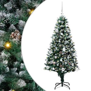 vidaXL Božićno drvce s LED svjetlom Zelena i bijela 150 cm