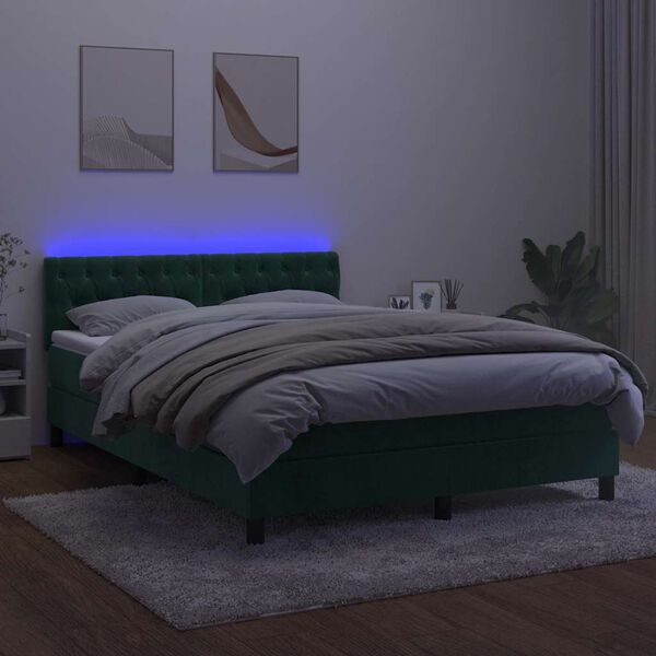 vidaXL Krevet box spring s madracem LED tamnozeleni 140x190 cm bar&scaron;un