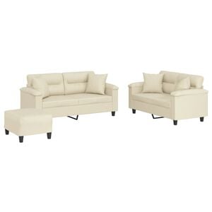 vidaXL 3-dijelni set sofa s jastucima krem od umjetne kože