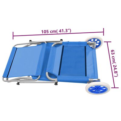 vidaXL Sklopiva ležaljka za sunčanje s krovom i kotačima čelična plava
