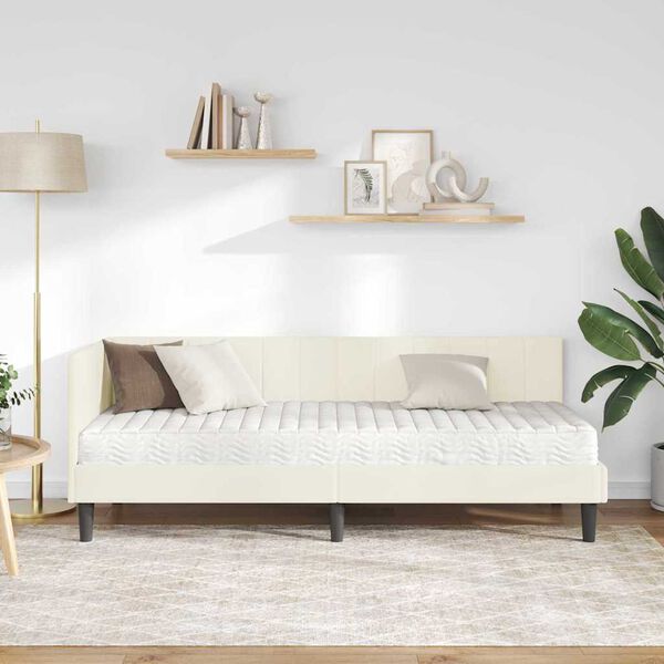 vidaXL Kutni okvir kreveta s madracem Krema 80 x 200 cm Baršun