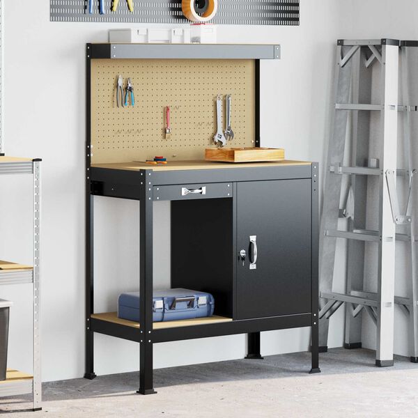 vidaXL Radne klupe s ladicama Crna 90 x 49 x 141 cm Konstruirano drvo