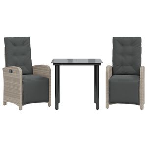 vidaXL 3-dijelni bistro set s jastucima svjetlosivi od poliratana