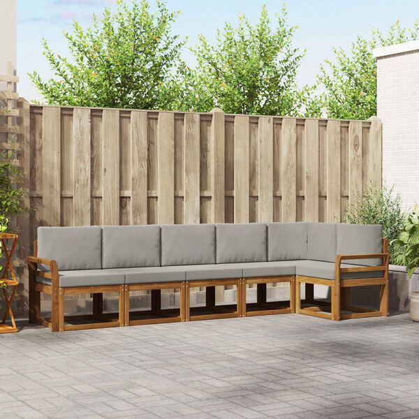 vidaXL Set vanjskih sofa s jastukom 6 pcs Prirodna i svijetlo siva