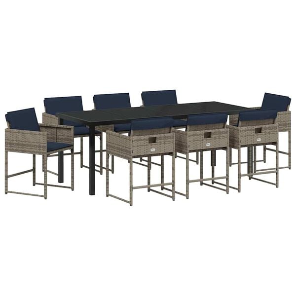 vidaXL Vrtni set za objed s jastukom 9 pcs Siva poliratan