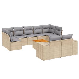 vidaXL 10-dijelni set vrtnih sofa s jastucima bež od poliratana