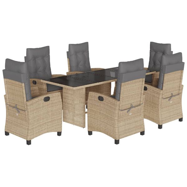 vidaXL 7-dijelni vrtni blagovaonski set od poliratana s jastucima bež