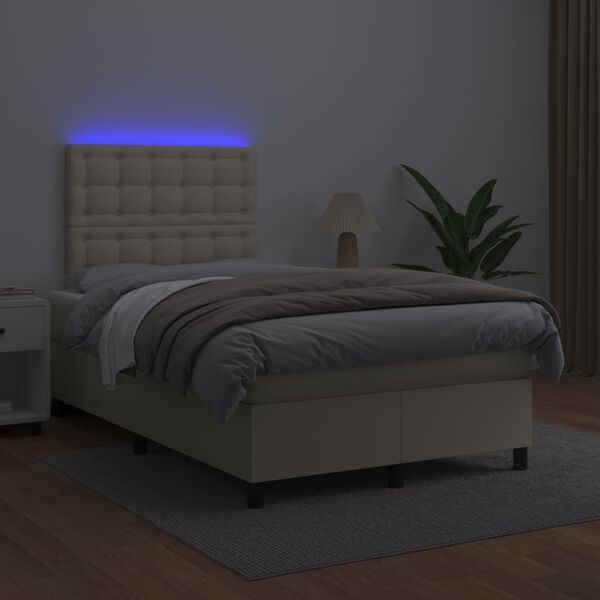 vidaXL Krevet box spring s madracem LED krem 120x200cm od umjetne kože