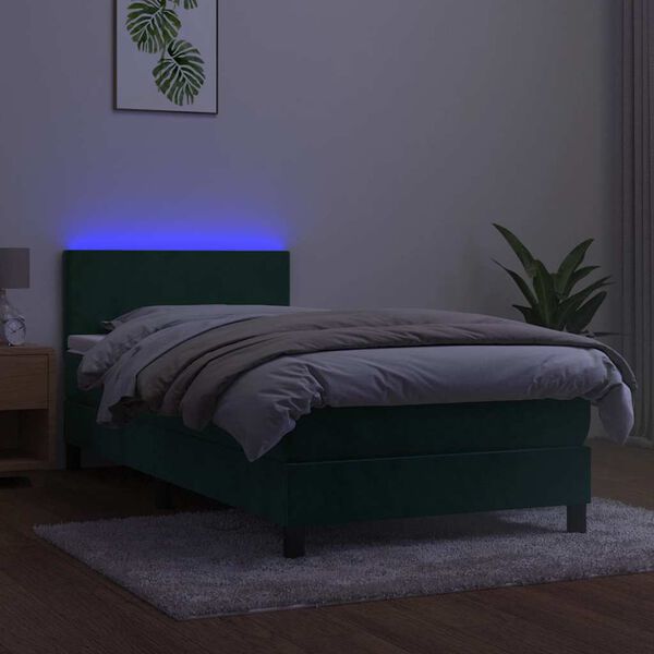 vidaXL Krevet box spring s madracem LED tamnozeleni 100x200 cm bar&scaron;un