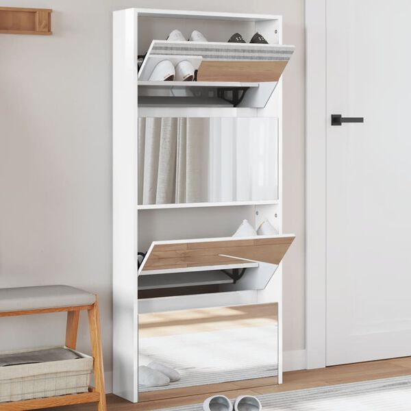 vidaXL Ormarić za cipele s ogledalom i 4 razina bijeli 63x17x134 cm