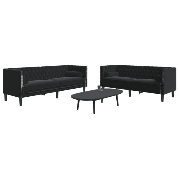vidaXL 2-dijelni set sofa Chesterfield crni baršunasti