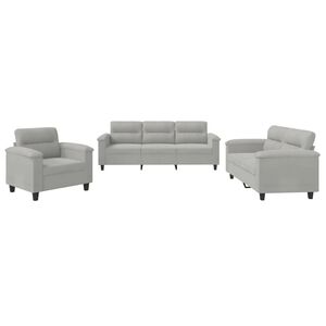 vidaXL 3-dijelni set sofa s jastucima svjetlosivi od mikrovlakana