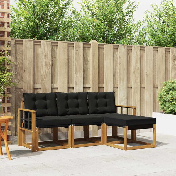 vidaXL Set vanjskih sofa s jastukom 4 pcs Prirodna i crna