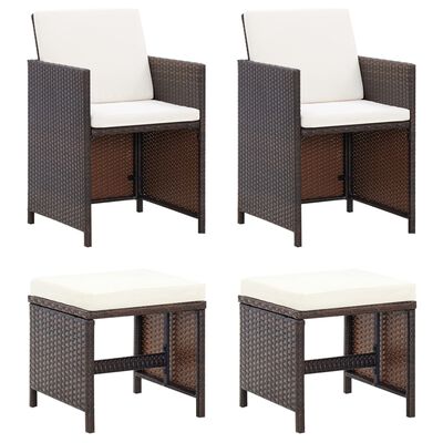 vidaXL 4-dijelni set vrtnih stolica i stolaca od poliratana smeđi